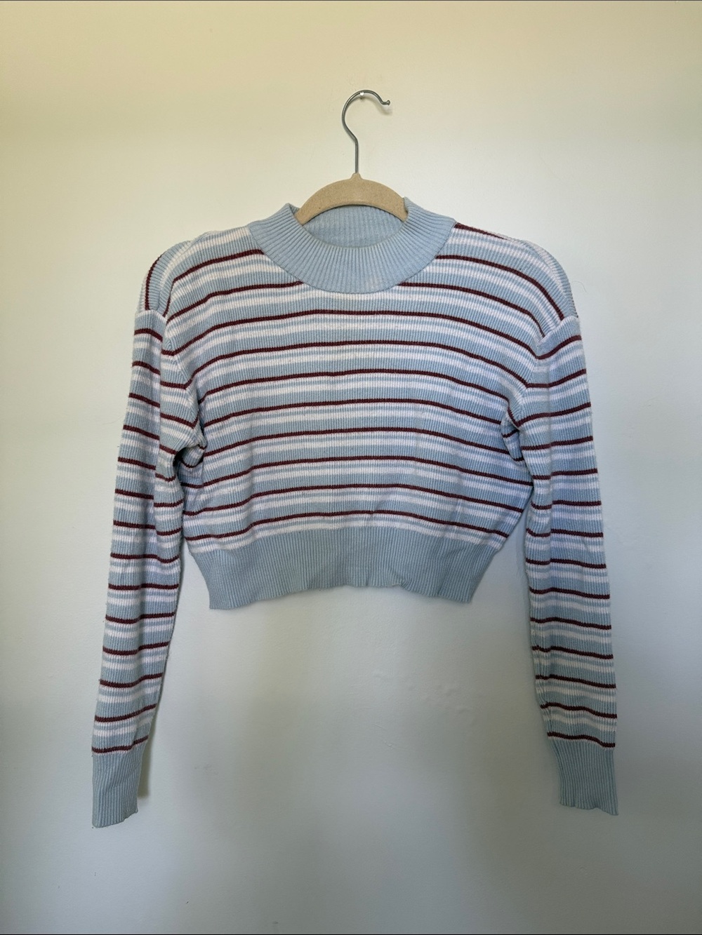 Pacsun Light Blue Striped Cropped Knit Top